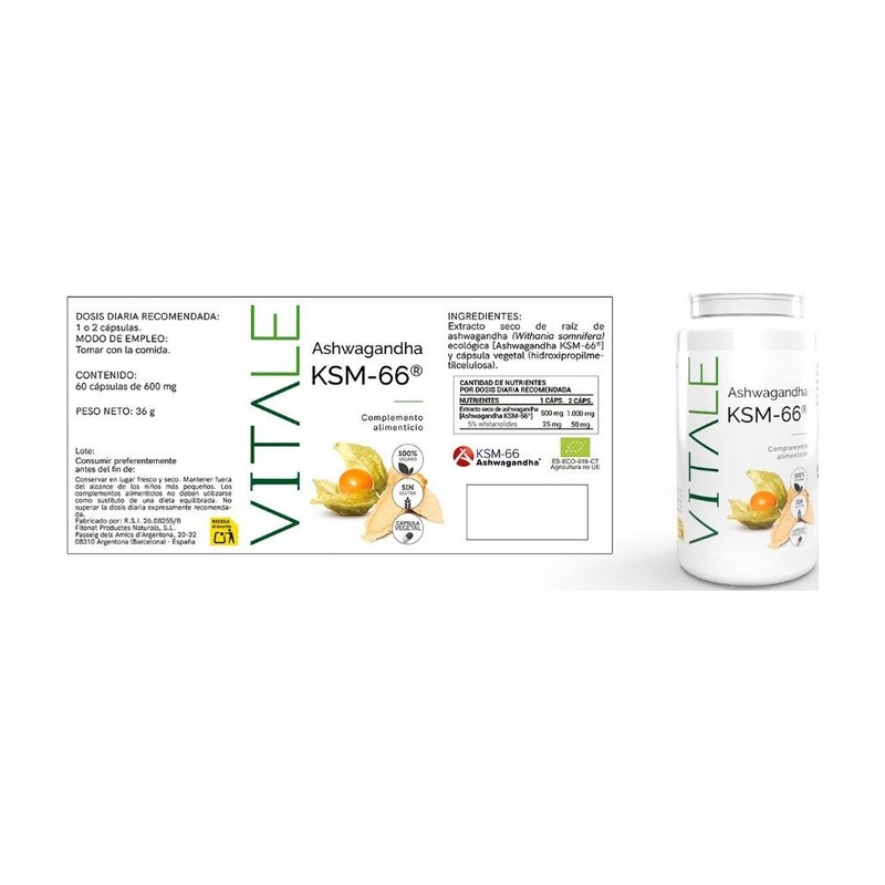 Ashwagandha KSM-66 - Bote y Etiqueta