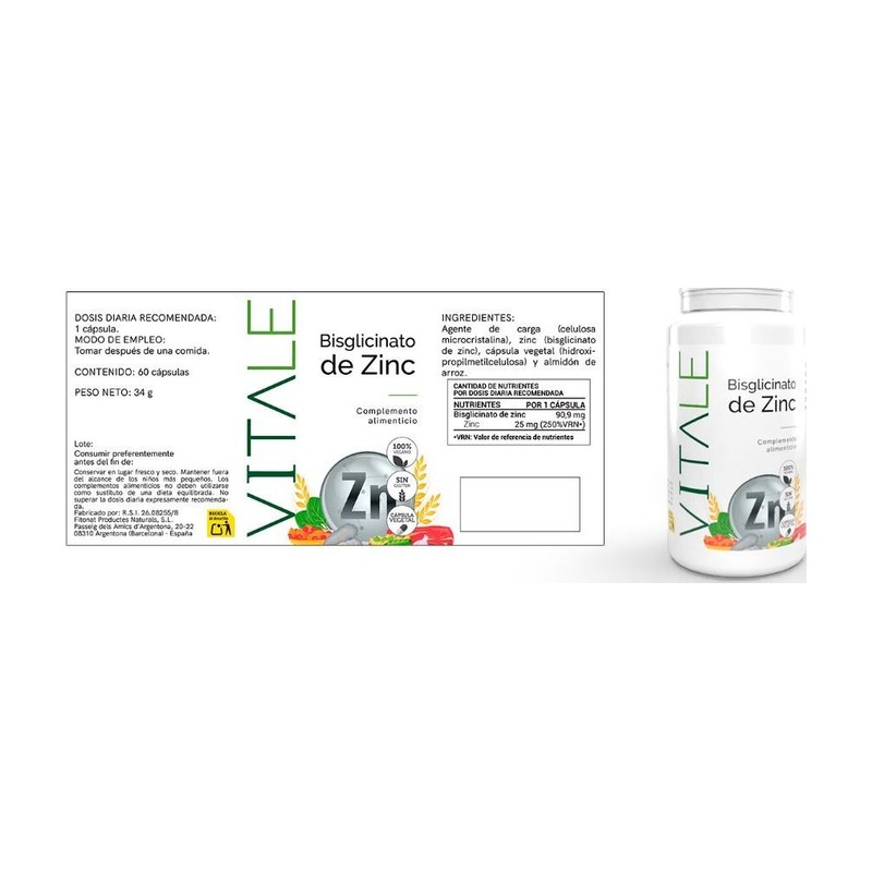 Bisglicinato de Zinc - Bote y Etiqueta